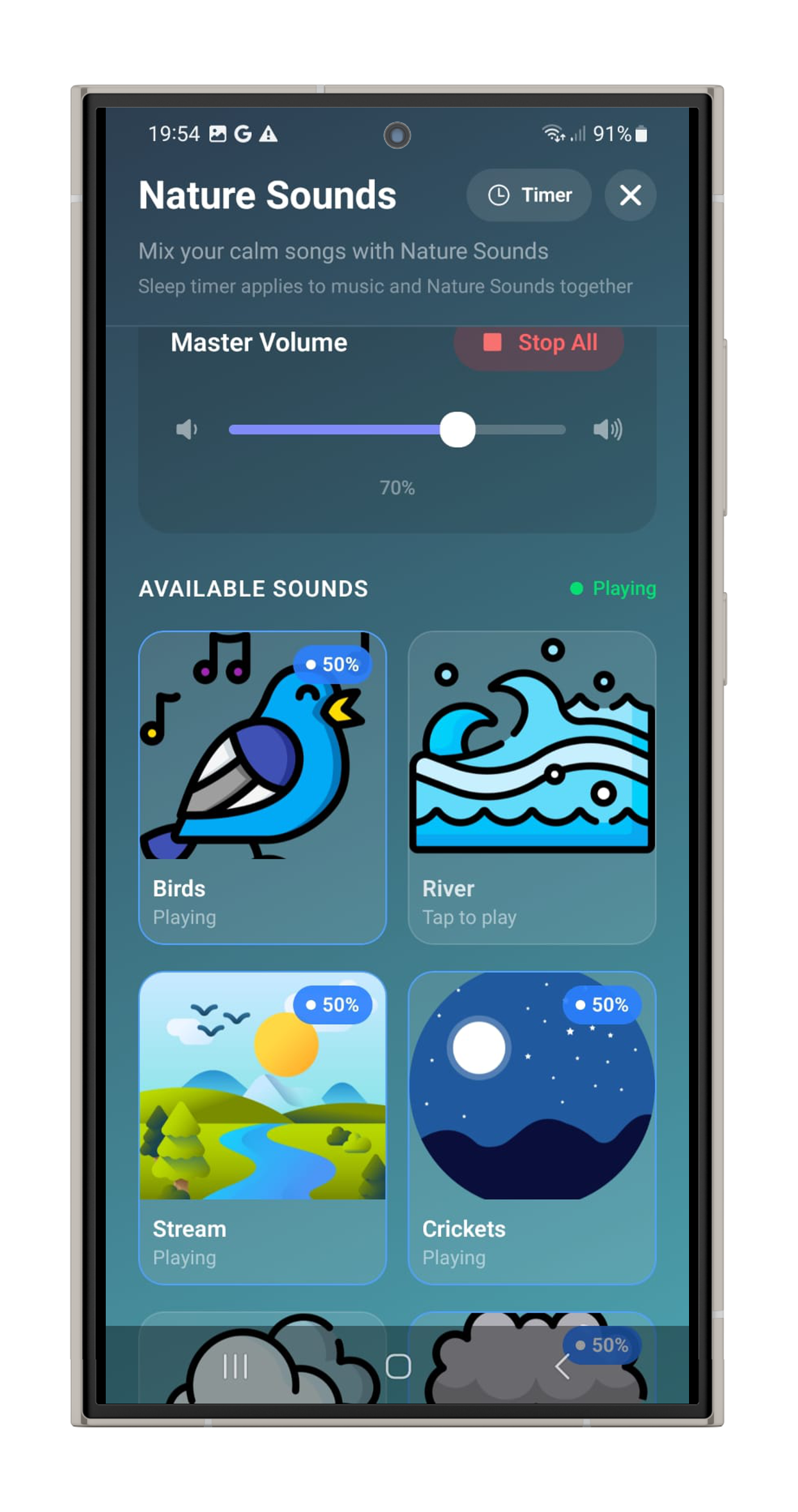 Nature sounds screen